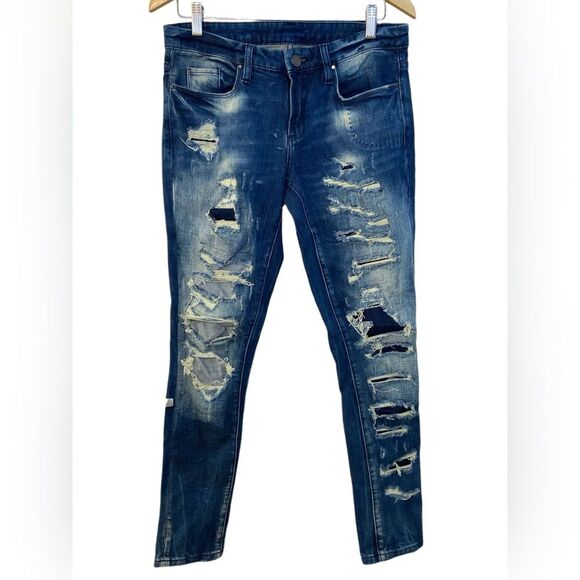 BLANKNYC Women Ripped Distressed Midrise Blue Denim Jeans Size 28 - Picture 1 of 13